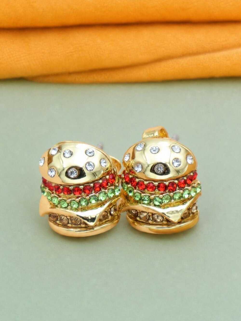 Kate Spade Fast Food Burger Stud Earrings - Gold & Crystal - Picture 2 of 2